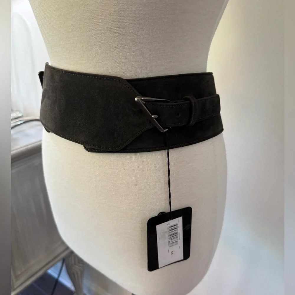 Costume National Grey Double Buckle Wide Suede Belt Size 44